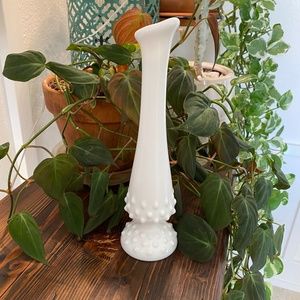 Vintage “Fenton Inspired” Hobnail Milk Glass Swung Bud Vase 9”